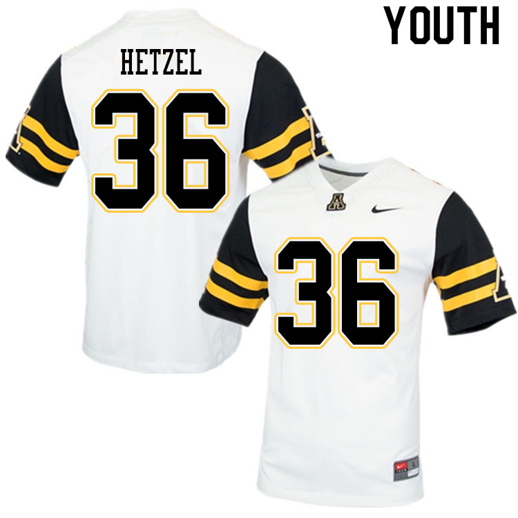 Youth #36 Michael Hetzel Appalachian State Mountaineers College Football Jerseys Sale-White - Click Image to Close